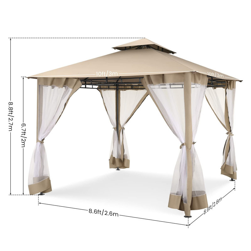 10 x 10 FT Pop Up Gazebo Outdoor Canopy，Instant Patio Gazebo Sun Shade Canopy, Khaki