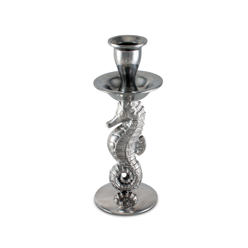 Silver Aluminum Seahorse Candlestick with Drip Tray