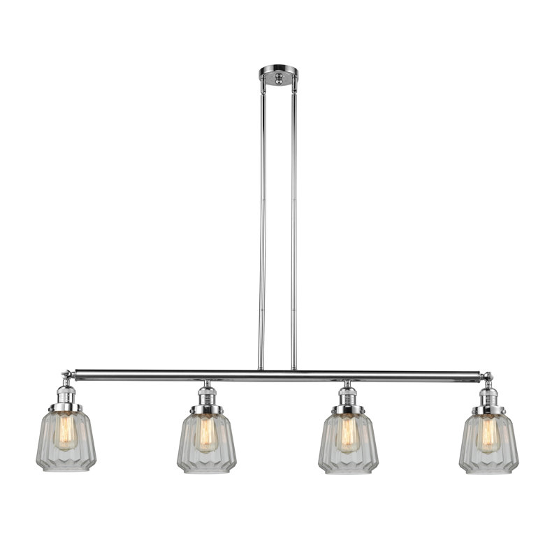 Luminaire suspendu linéaire pour îlot de cuisine 4 lumières Vinson, Ampoule non incluse, Transparent, Nickel poli