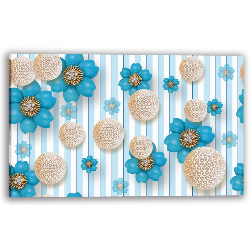 «Geometric Florals and Stripes», art mural moderne sur toile, H 36 po x l 48 po x P 1,5 po
