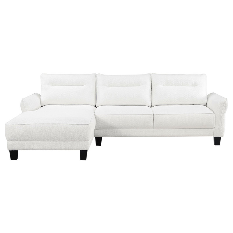 White Upholstered Curved Arm Sectional Sofa