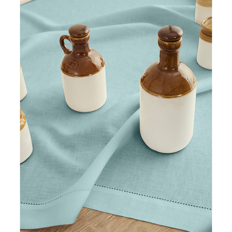 100% Pure Linen Hemstitch Tablecloth- Classic Hemstitch, Aqua Blue, 72" x 54"