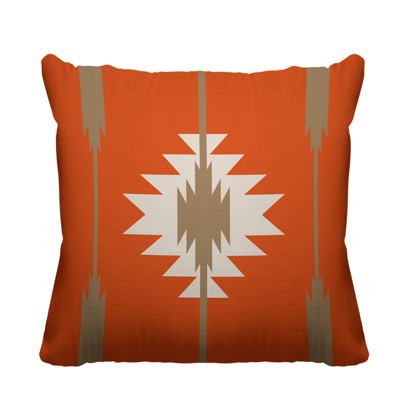 Coussin décoratif intérieur / extérieur Jolon Southwestern, 19 po x 19 po, Orange, Carré