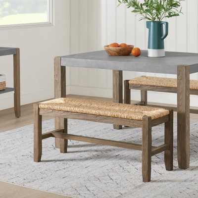 40 Inch Solid Wood Entryway Bench with Natural Seagrass Seat