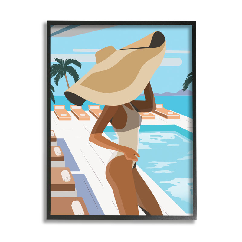 " Poolside Fashion ", 30" H x 24" W, Midnight Black Framed Giclee