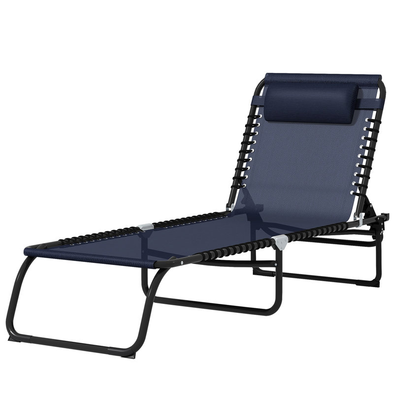 Chaise longue de camping pour bronzer - 4 sièges inclinables en filet respirant bleu foncé pour les voyages