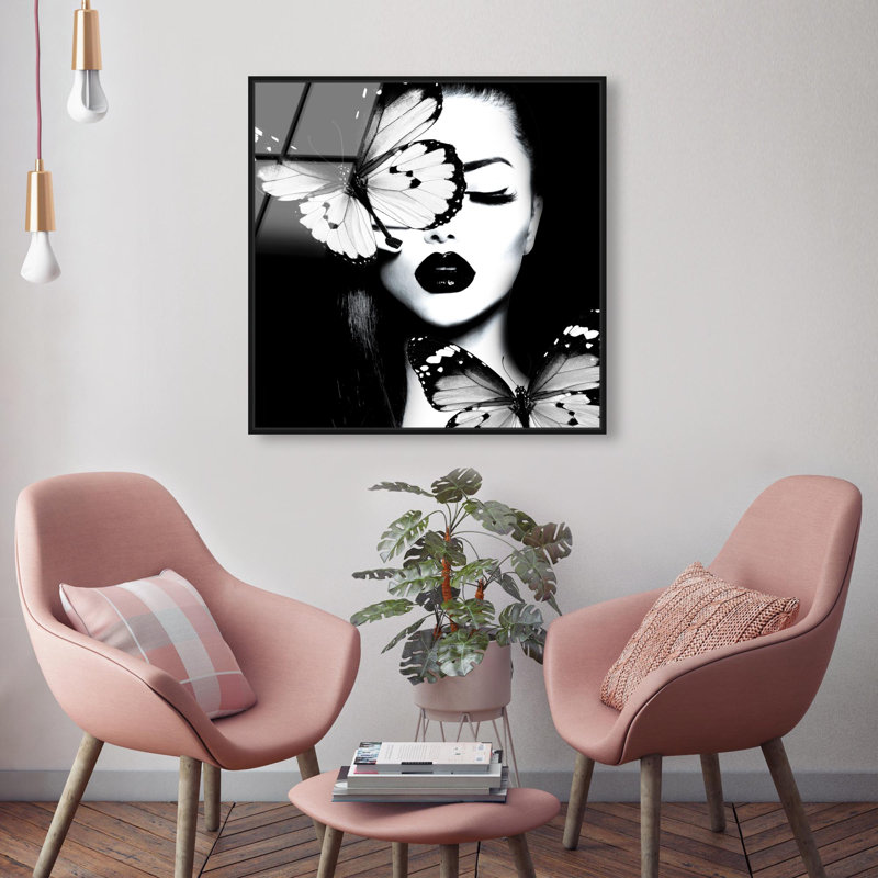 Oliver Gal Dutchess of The Butterflies II Fashion - Framed Acrylic Glass Wall Art, 24" H x 24" W, Black