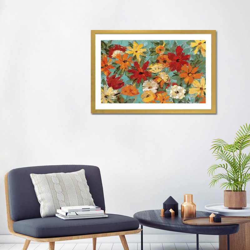 «Bright Expressive Garden» par Silvia Vassileva - reproduction d'art, H 24 po x l 32 po x P 1 po, Papier encadré doré, Blanc