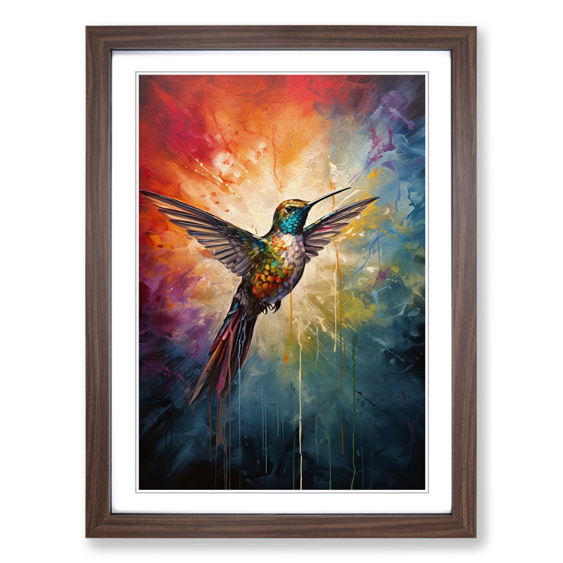 Hummingbird Modern Framed Print, 46cm H x 34cm W x 2cm D, Walnut Framed
