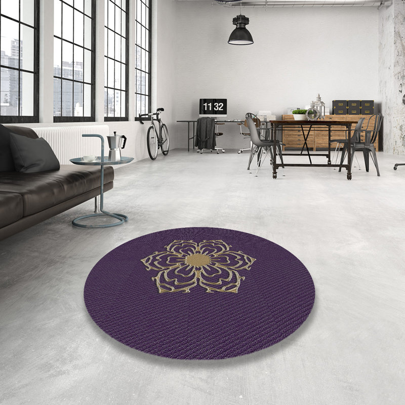 Tapis mauve / doré Power Loom, Rond 7 pi