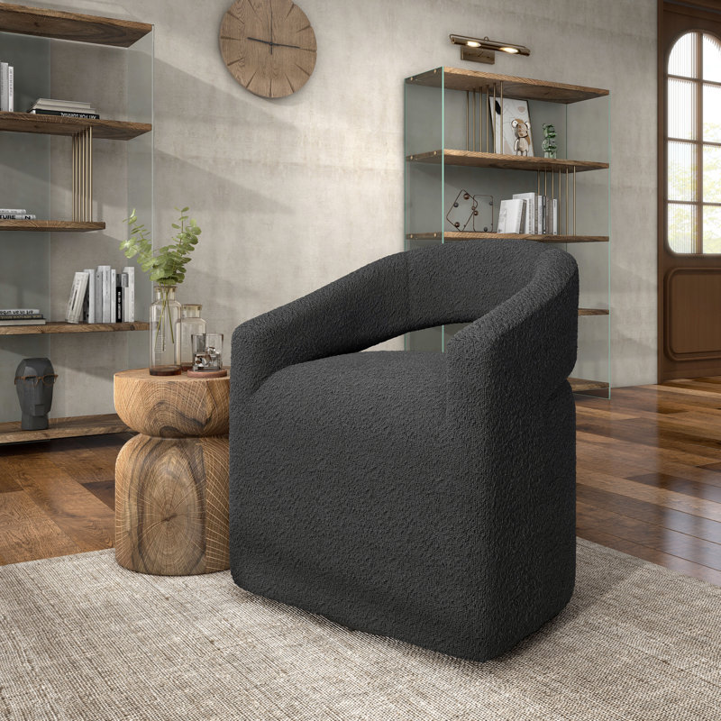 Fauteuil demi-tonneau pivotant de 27 po Makia, Bouclé gris foncé