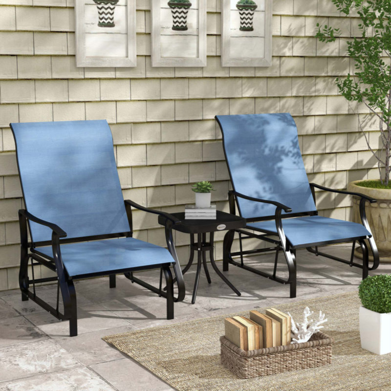 Ensemble bistro 3 pièces avec cadre en acier, table en verre trempé pour patio, jardin, cour et pelouse
