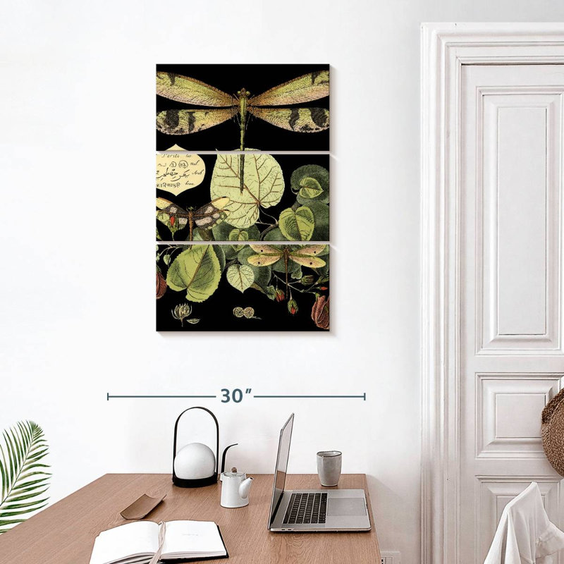 Whimsical Dragonfly On Black II, H 32" x l 20"