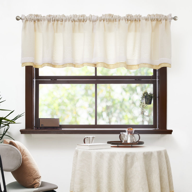 Rod Pocket Double layer Window Valance, 42" W x 19" L, Beige
