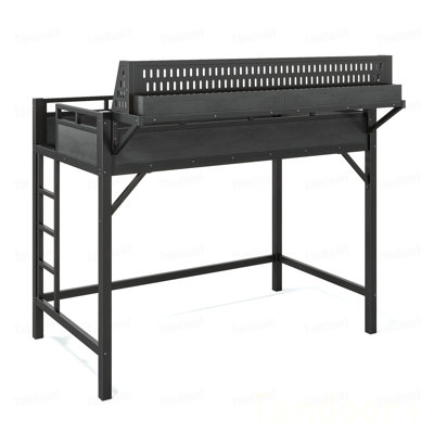 Structure de lit simple de taille mezzanine avec tablettes de rangement et panneau perforé, lit mezzanine en métal avec ports USB et lumières DEL, sécuritaire et robuste