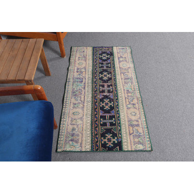 Vintage Turkish Oushak Patchwork Rug in Blue for Home Decor and Entryway Accent