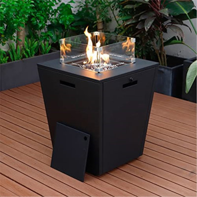 Chelsea 32.44" H x 21.65" W Propane Outdoor Fire Pit Table in Aluminum with Lid, Wind Guard, and Tank Storage for Patio or Porch