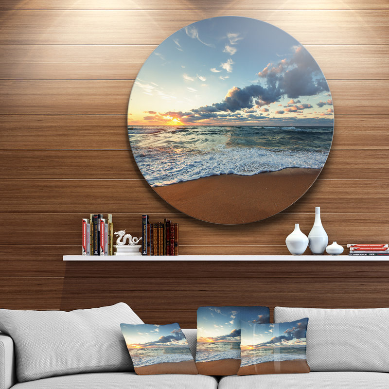 Photographie de paysage marin «Sunrise and Glowing Waves in Ocean Seashore», Métal, H 38 po x l 38 po x P 1 po