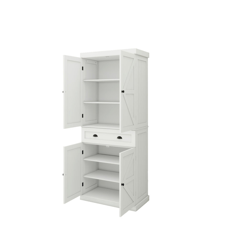 Armoire de cuisine 71 po en blanc. 4 portes, tiroir, 2 tablettes réglables. Rangement fonctionnel pour la salle à manger, le salon, la salle de lavage blanche avec tiroir et salle à manger adaptée.