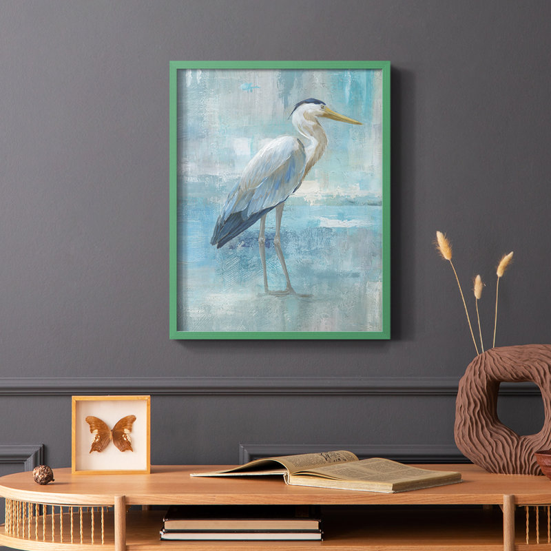Blue Heron I, reproduction encadrée - bois massif, Vert, H 10 po x l 8 po