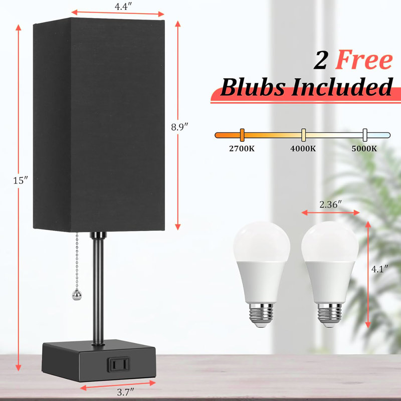 Ensemble de 2 lampes de table pour la chambre à coucher, à intensité variable 3 couleurs 15 po, avec chaînette et prises de courant, 2 ampoules incluses
