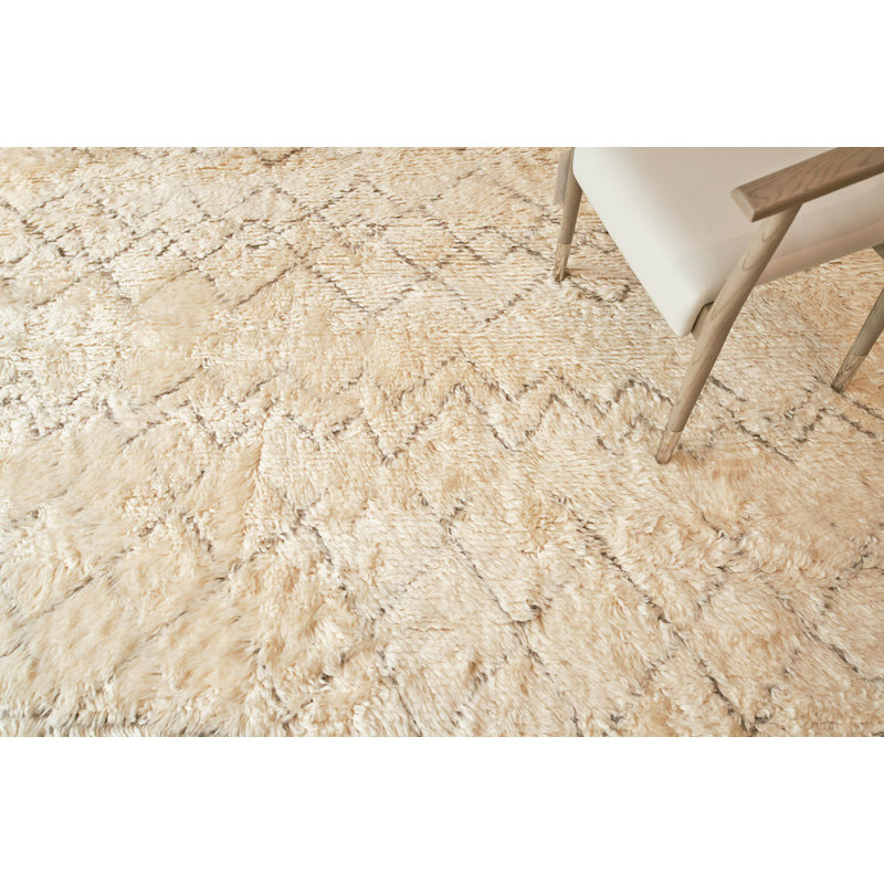 Moroccan Chevron Hand-Knotted Wool Ivory/Charcoal Area Rug, Rectangle 9' x 12'
