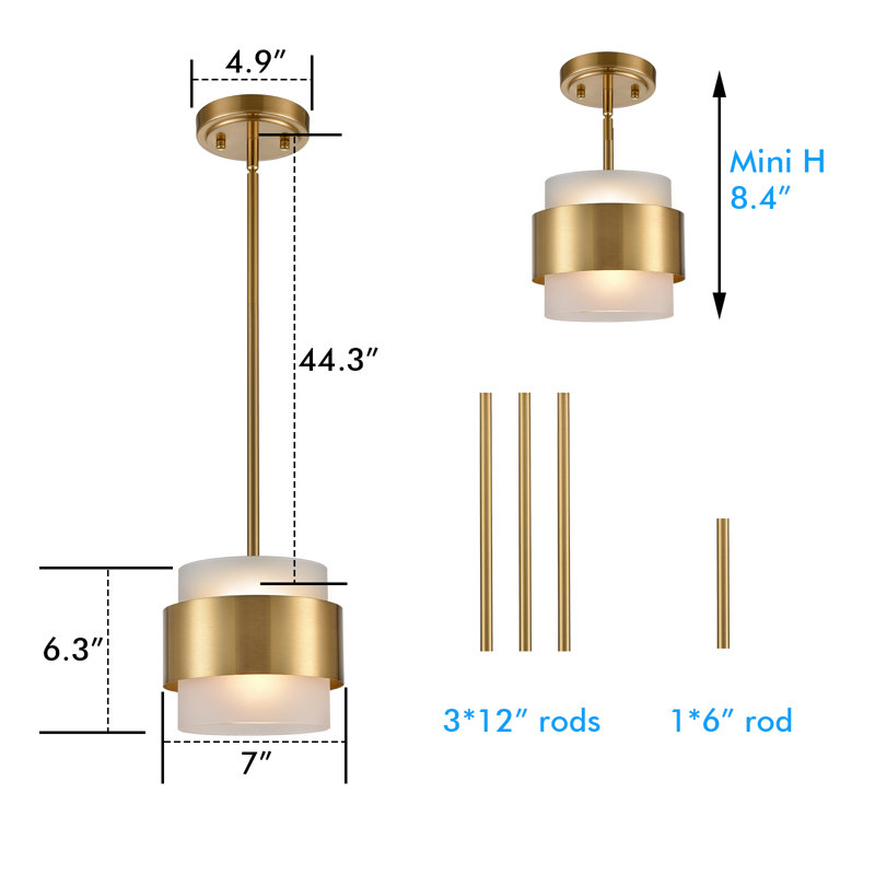 Glass Pendant Light Brass, Frosted