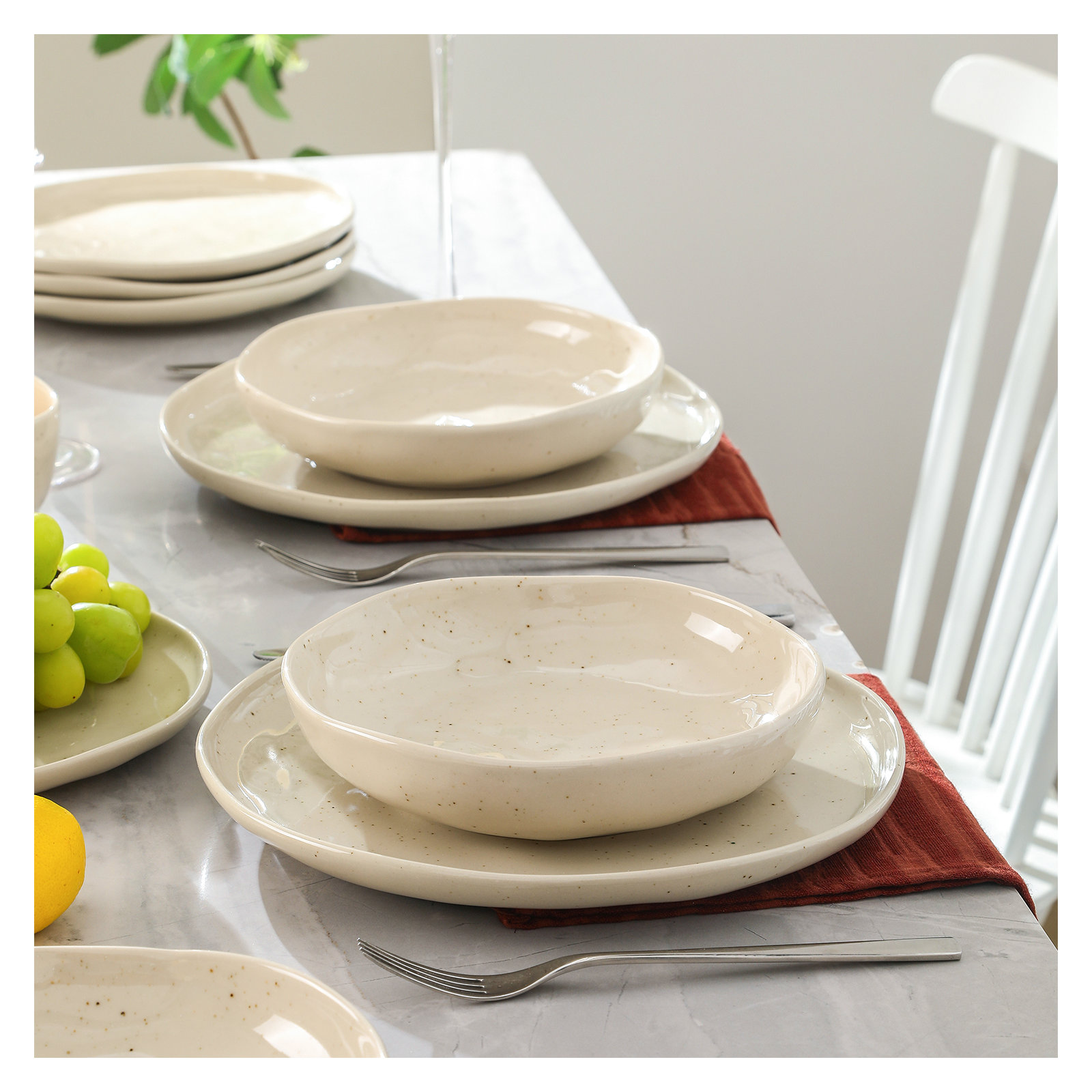 Stone Lain Mirella 4-Piece Pasta Bowl Set Stoneware, Beige