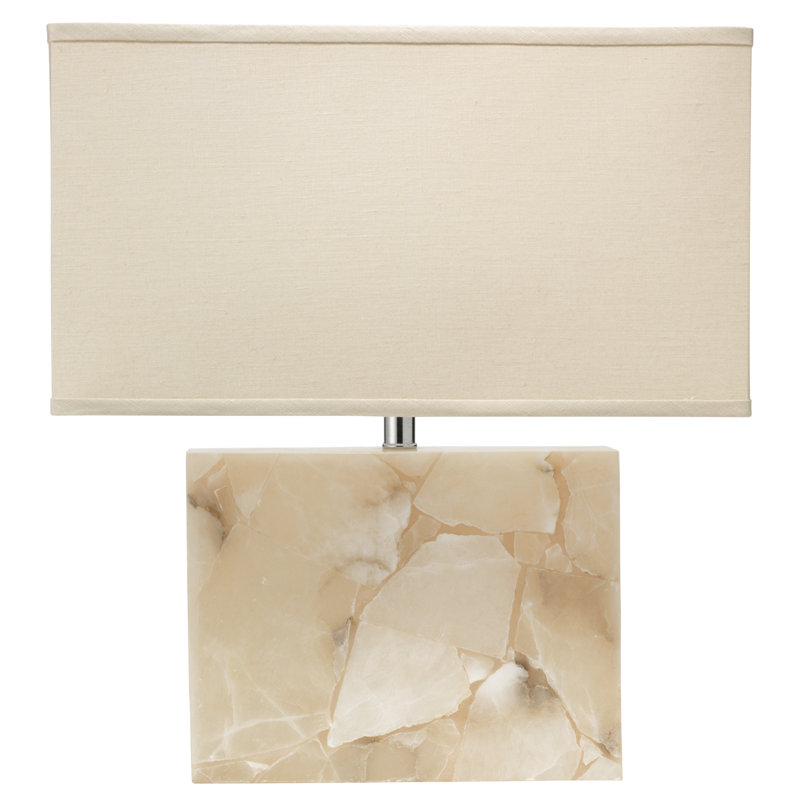 White Alabaster Stone Table Lamp with Linen Shade