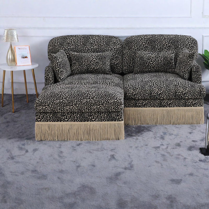 Deep Seat Chenille Sofas, Modern Leopard Modular Ottoman For Home