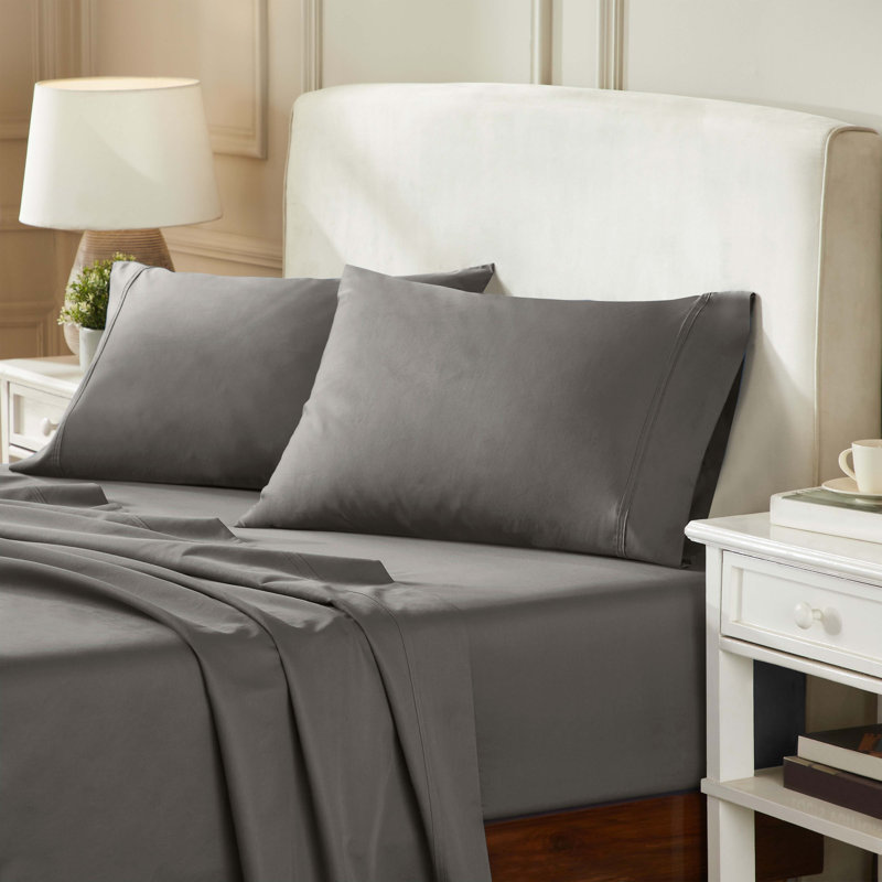 Ensemble de draps en coton à densité de tissage 850 fils, Ensemble de draps pour lit simple TG + 2 pièces s, Gris