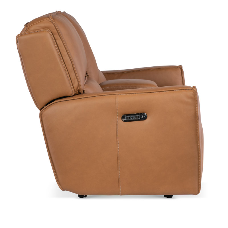 Oslo Antelope Brown Leather Reclining Loveseat with Cup Holders