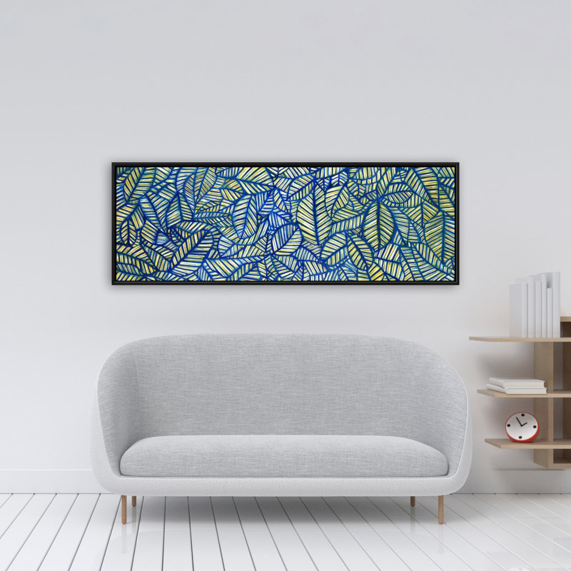 Motifs de feuilles bleues | Toile encadrée florale et botanique pour la décoration intérieure