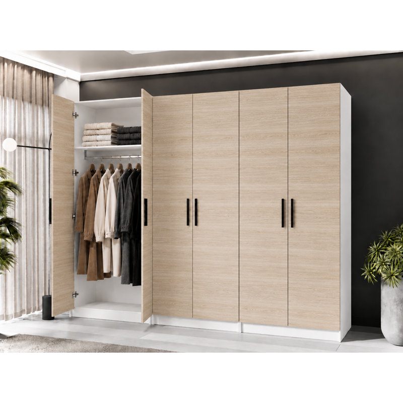 Nisean 6 Door Solid + Manufactured Wood Wardrobe, White/Sonoma