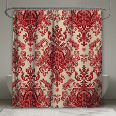 Rideaux de douche rouge à motif damassé floral extra long