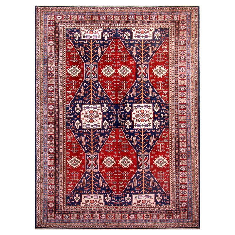 KASEKAZAKBLRE Hand Knotted Wool Area Rug, Rectangle 5' x 7'