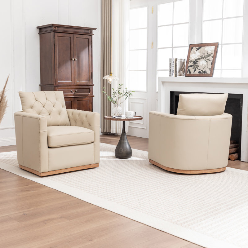 Fauteuil pivotant en cuir véritable Azib, Beige