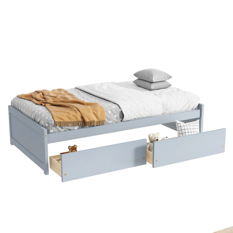 Twin Bed With 2 Drawers, Grey Rubber Wood Bed, Comfortable Sleep Surface, Ample Drawer Capacity Solid Grey, And Comfortable, Easy Assembly