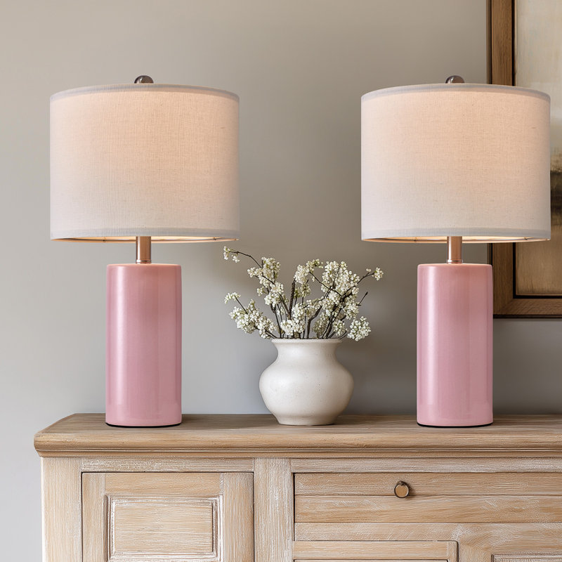 Lampe de table 22 po moderne simple en céramique rose