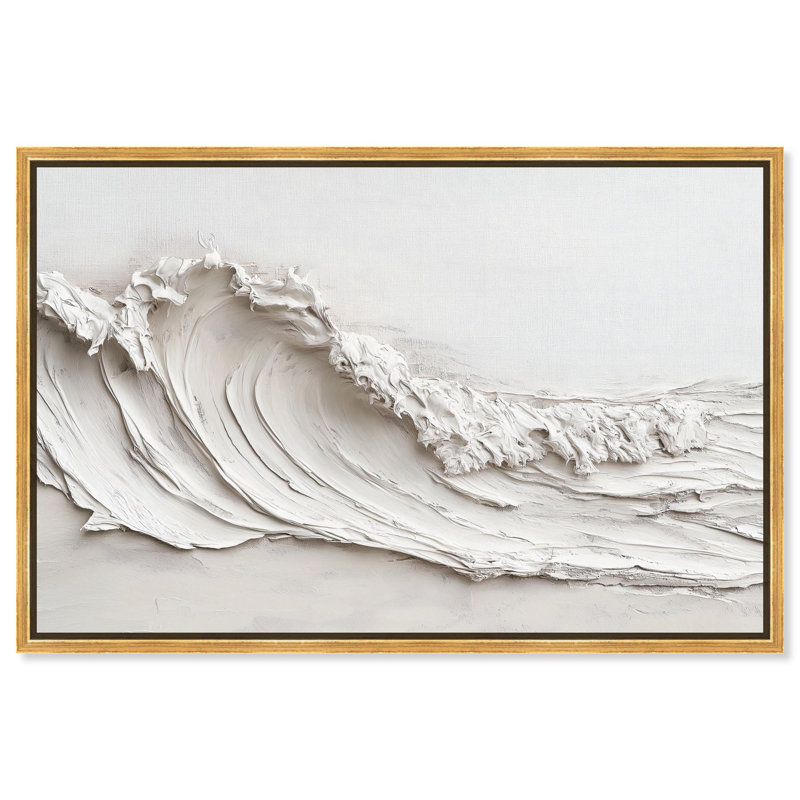 Wave on White Canvas by Art Remedy, 37" H x 55" W, Gold, Floater Frame