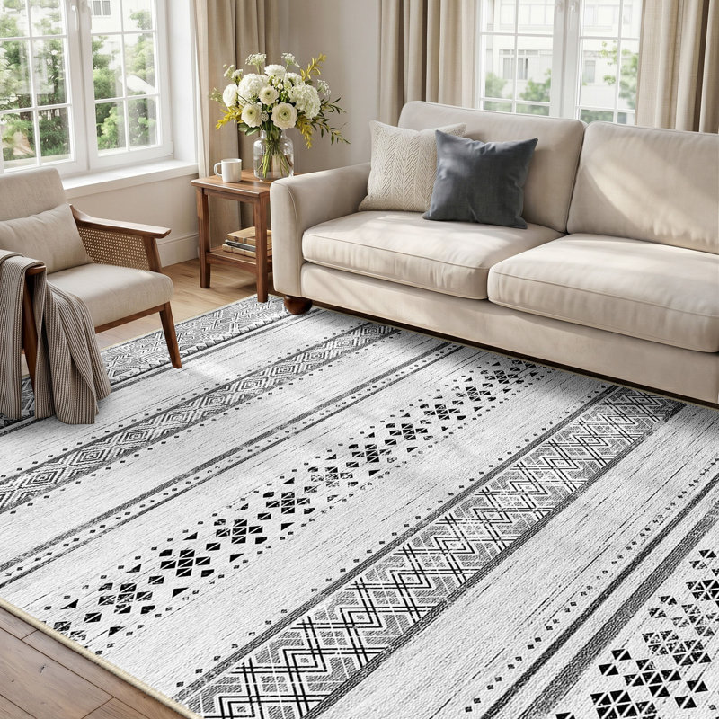 Tapis antidérapant à motif géométrique, tapis de polyester doux lavable à la machine pour la décoration intérieure, Greyblack