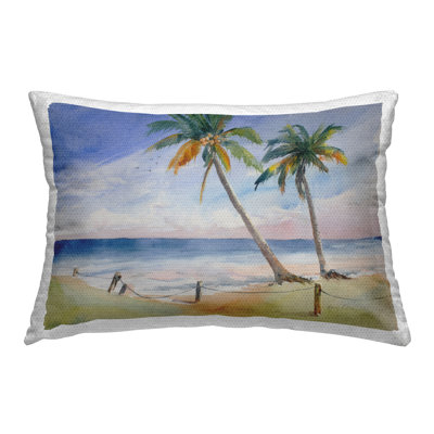 Two Palms Tropics View Outdoor Printed Pillow by Karin Lind