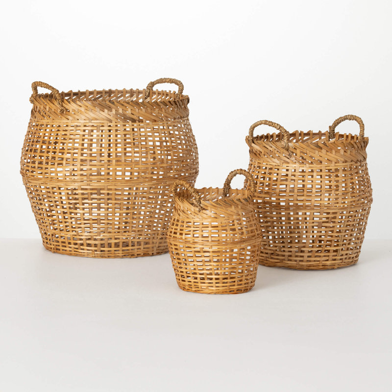 Sullivans Open Weave Bamboo Basket Set of 3, 15"H, 12.75"H & 9.25"H; Brown