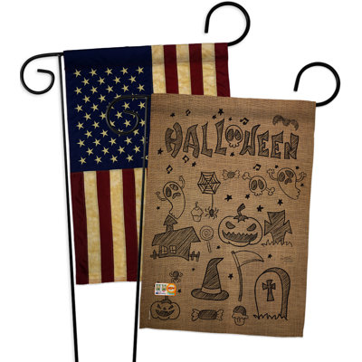 Mélange de polyester à 2 côtés 19 x 13 po halloween doodles drapeau de jardin