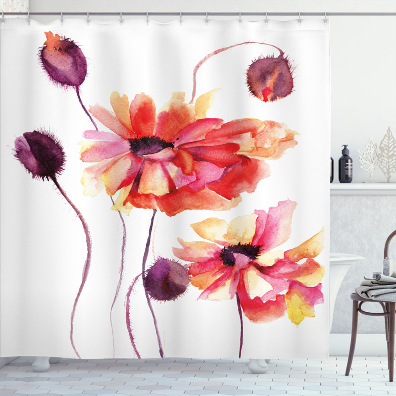 Floral Shower Curtain with Hooks Included, 75" H x 69" W