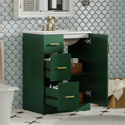 Meuble-lavabo moderne 24 po avec lavabo, petite armoire avec 2 tiroirs, porte à fermeture en douceur, lavabo encastré