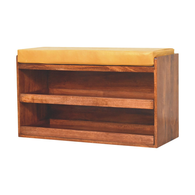 Banc de rangement escamotable en bois massif, Jaune, Miel caramel