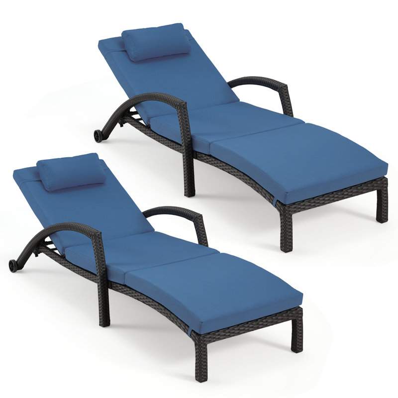 Double chaise longue inclinable avec coussins 72,8 po Miluse, Bleu foncé / brun