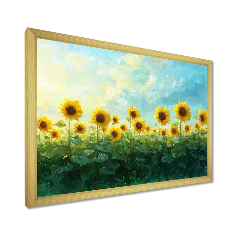 Tournesol de campagne champignon Drawhorn, H 24 po x l 32 po, Avec cadre, Doré