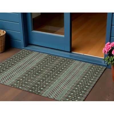Tapis d'extérieur lavable 3 pi x 5 pi brun vert et vert olive Tribal